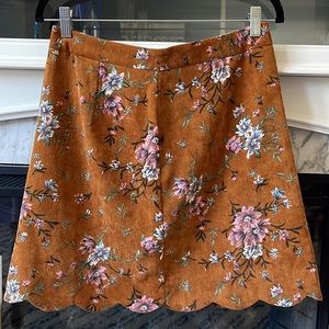 Suede, scalloped floral skirt